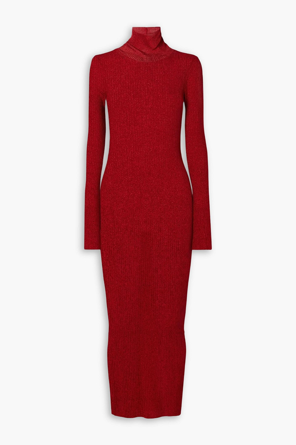isabel marant - josita metallic ribbed-knit turtleneck midi dress - red - fr 34