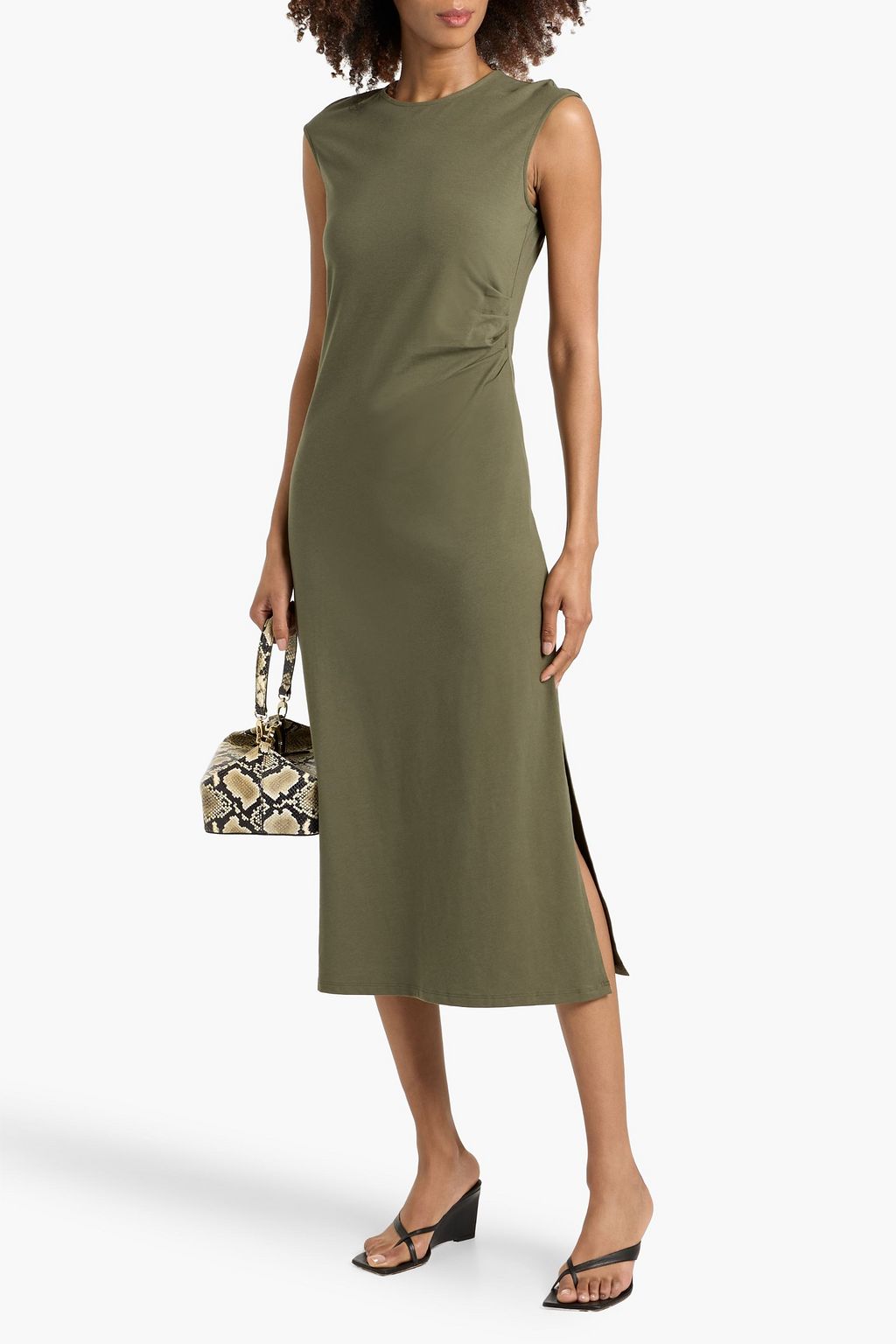 theory jersey dress Ruched jersey midi dress - army green