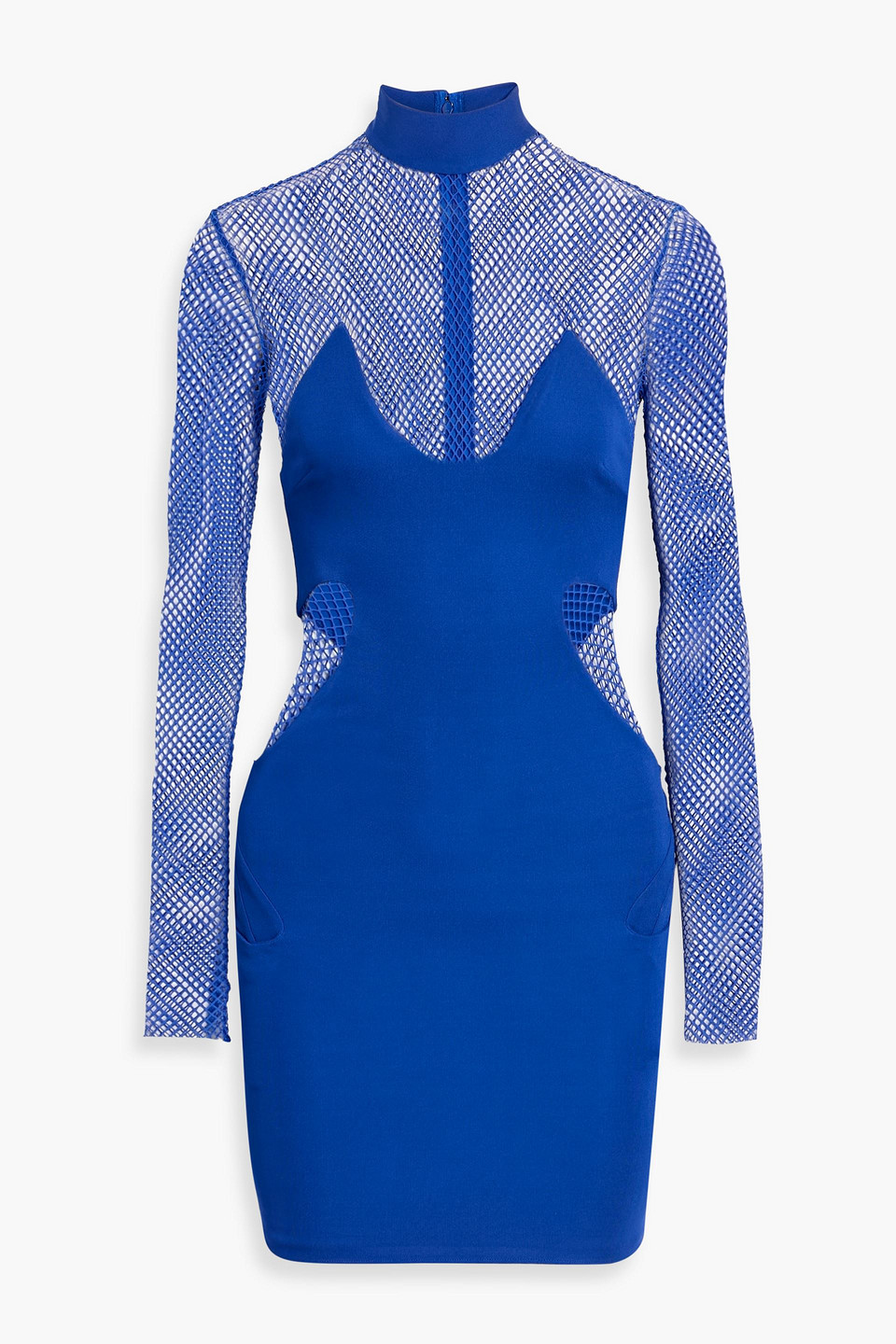 tom ford - mesh-paneled stretch-crepe turtleneck mini dress - blue - it 34
