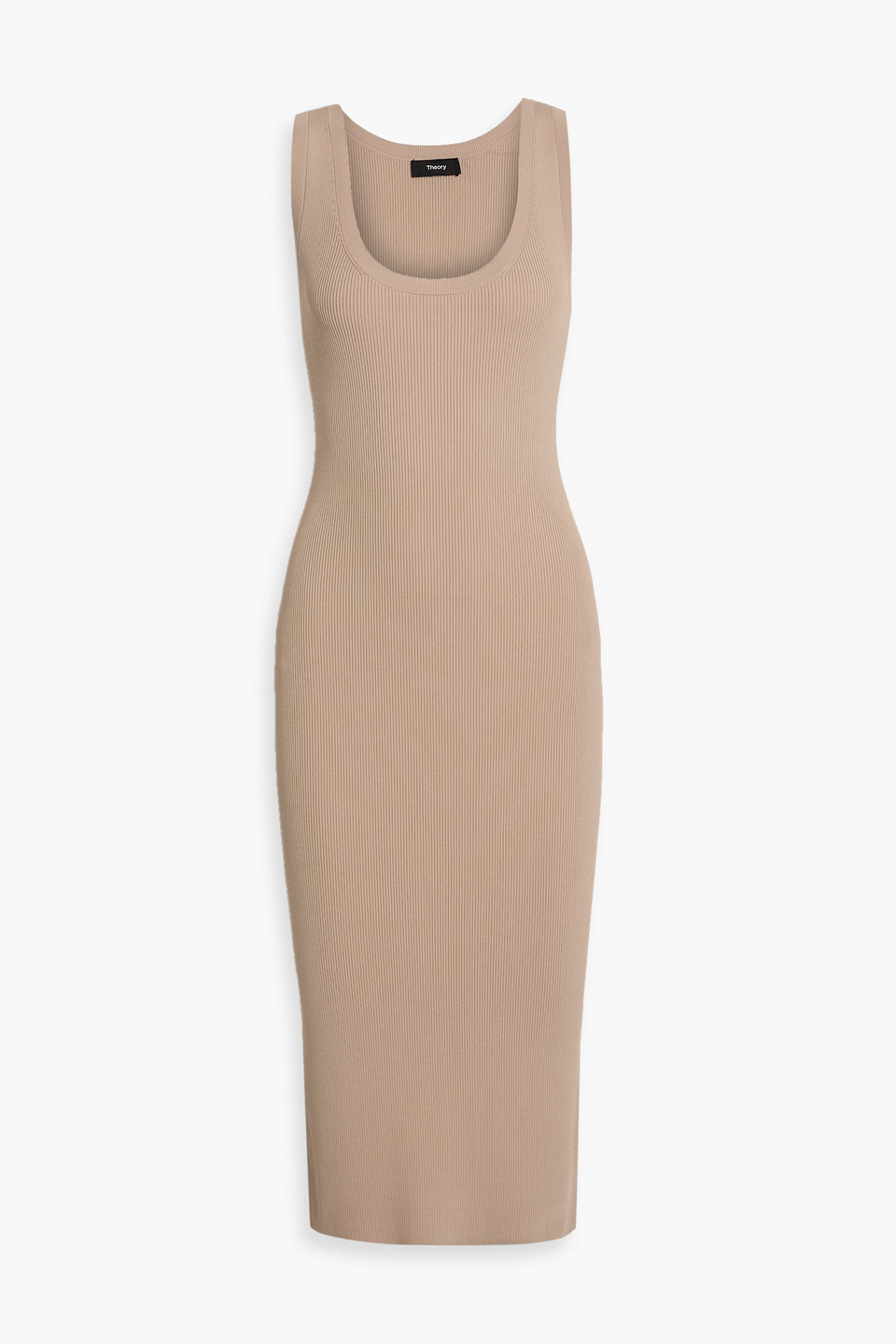 Theory Ribbed-knit Midi Dress In Brown