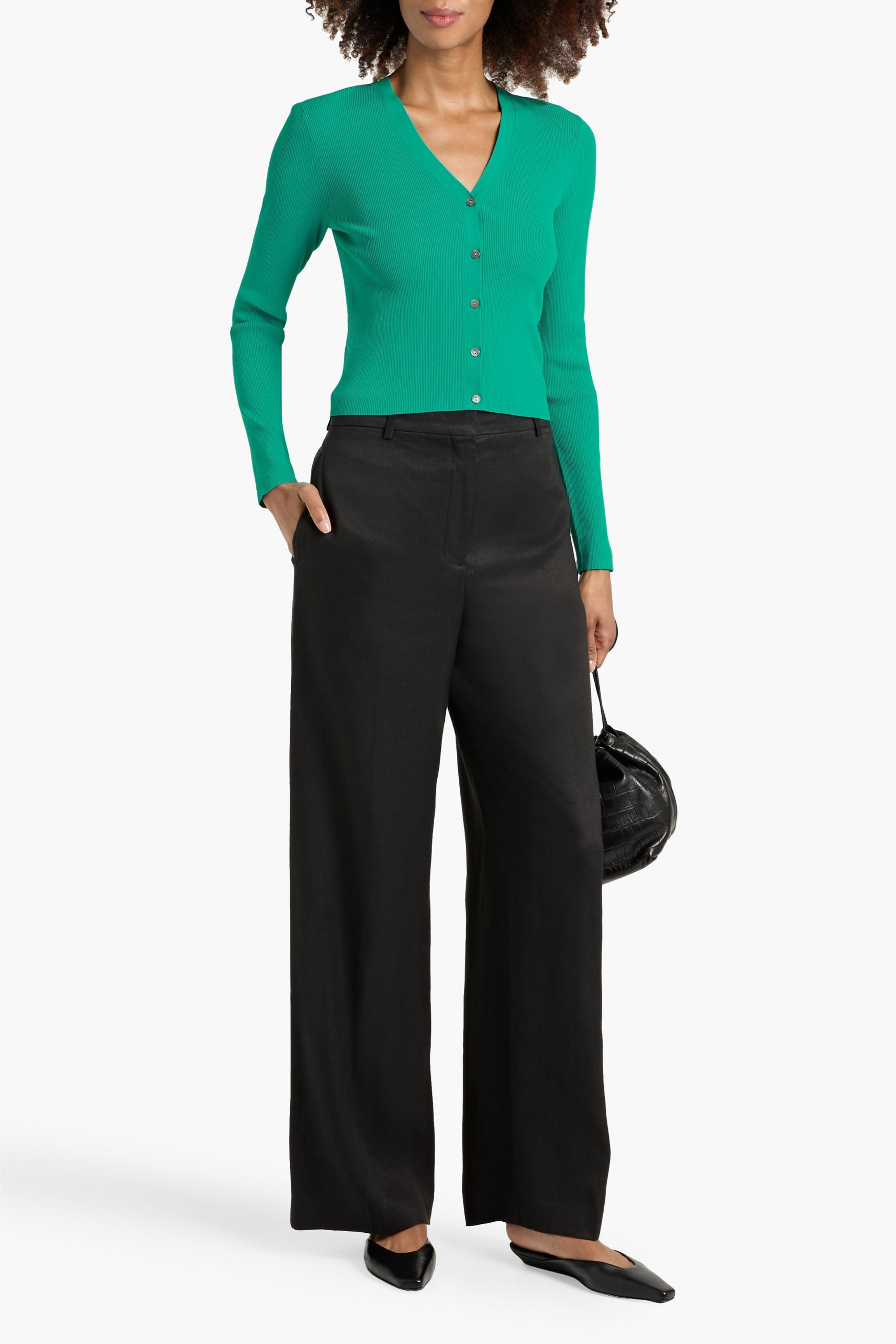 Theory Cropped ribbed-knit cardigan