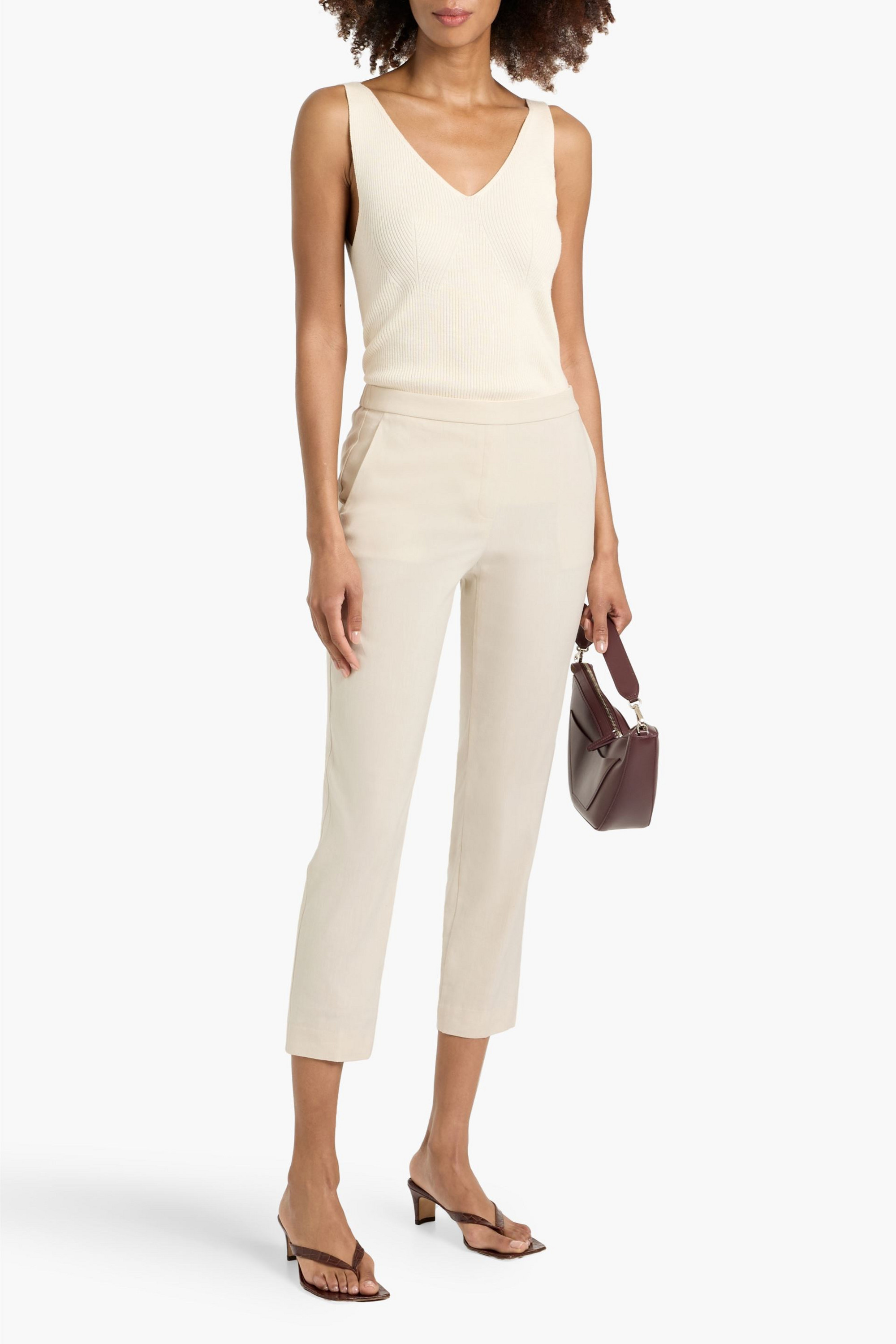 Theory Treeca cropped linen-blend slim-leg pants