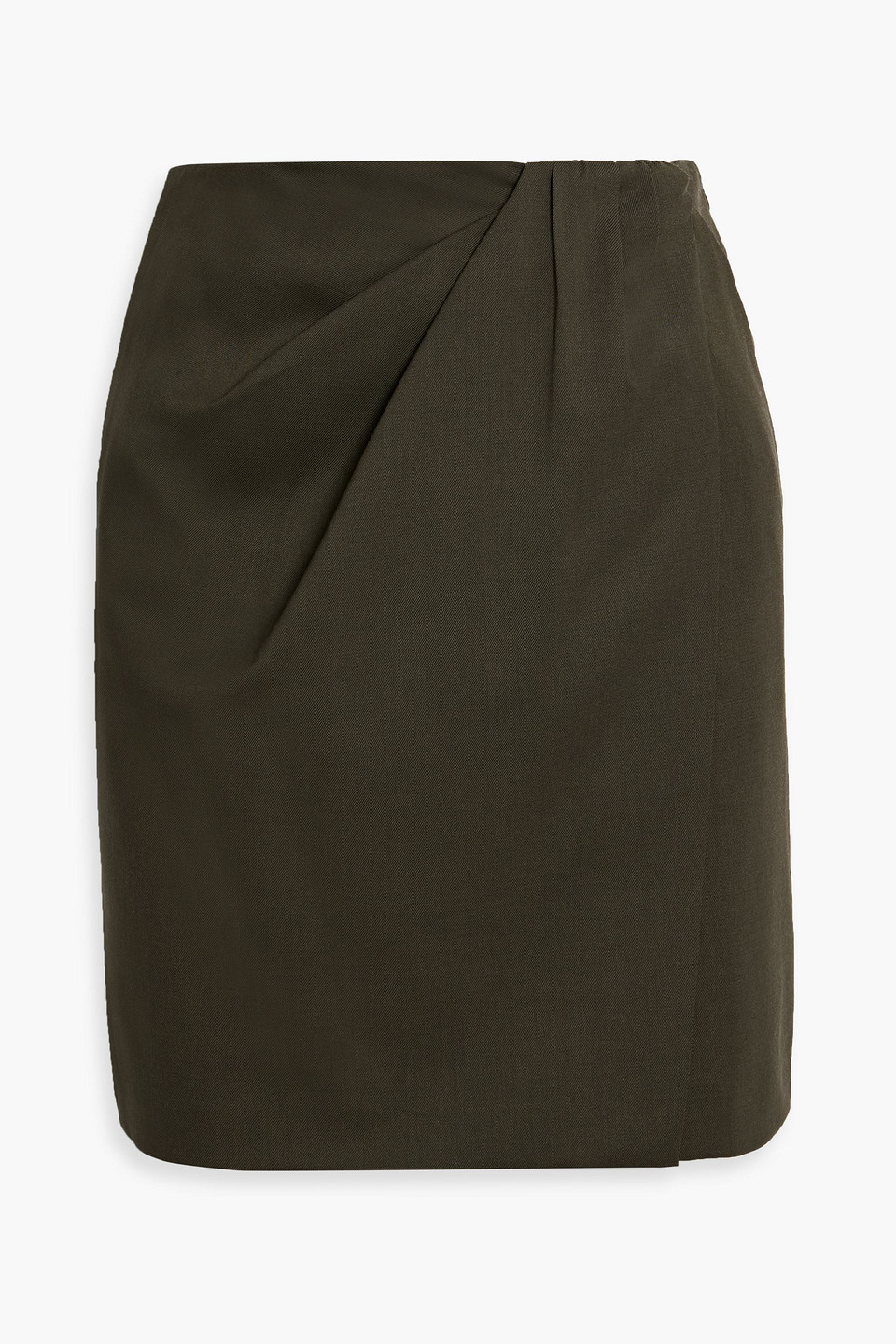 Theory Draped Wool-blend Twill Mini Skirt In Green