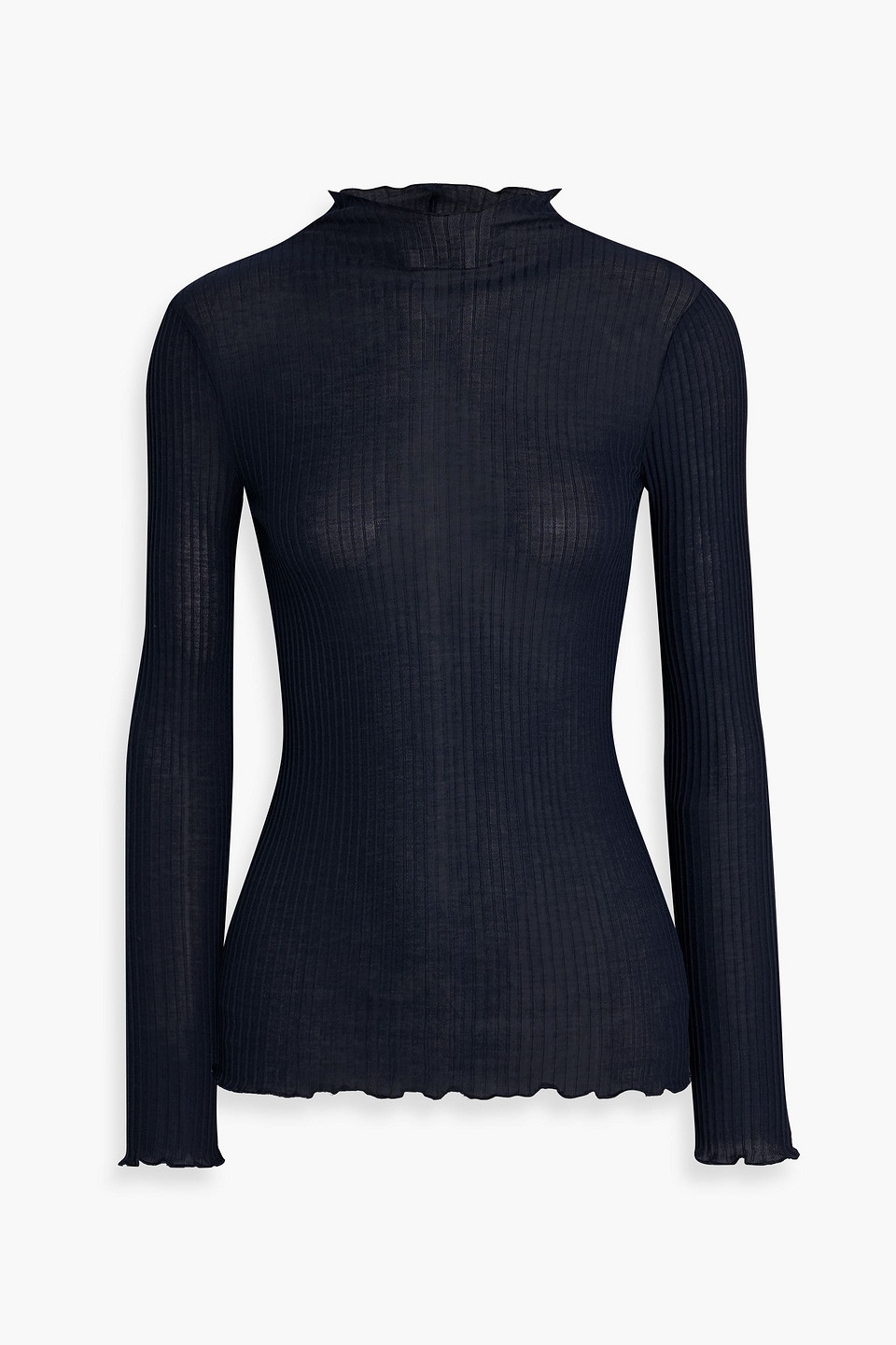 theory - ribbed cotton and silk-blend turtleneck top - blue - xs/s