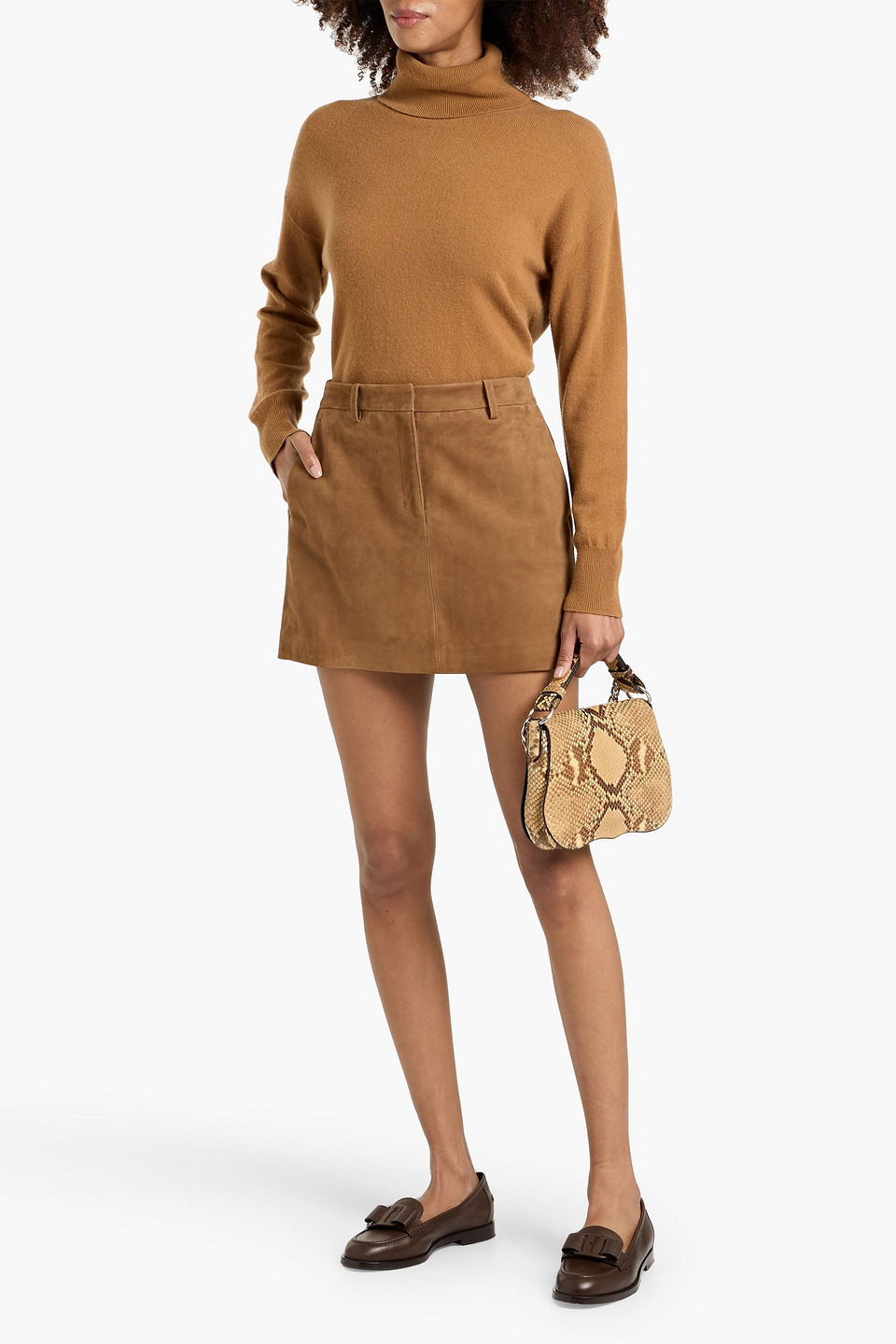 Theory Mini Suede Trouser Skirt Deep Tobacco In Brown