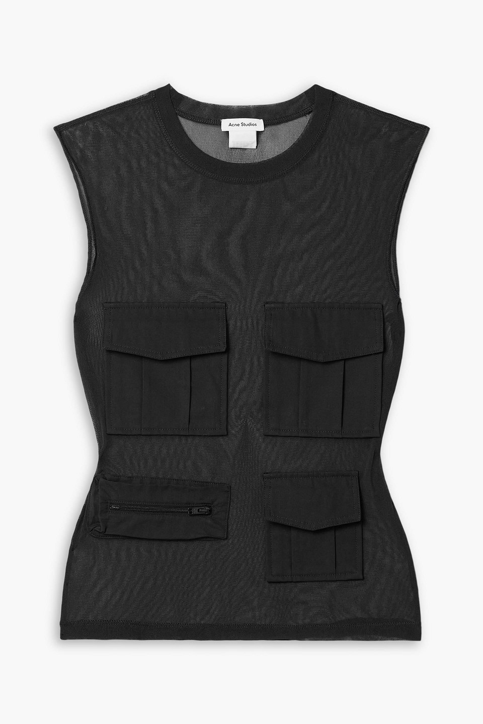Acne Studios Cropped Paneled Cotton-trimmed Stretch-mesh Tank In Black