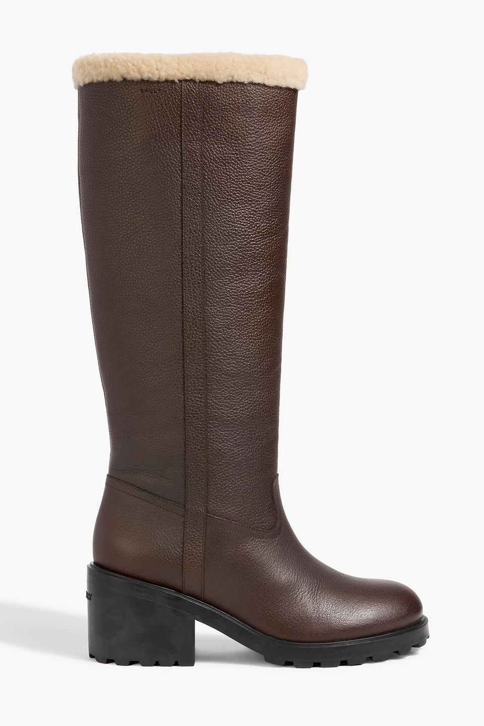bally - padma pebbled-leather and shearling knee boots - brown - eu 39