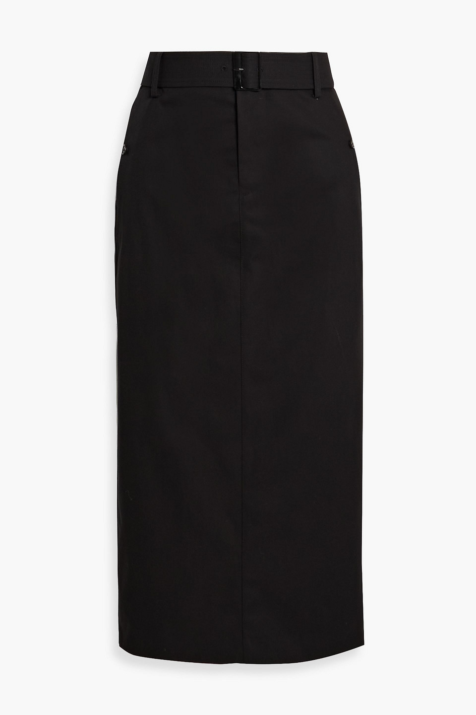 vince. - belted cotton-twill midi skirt - black - us 4
