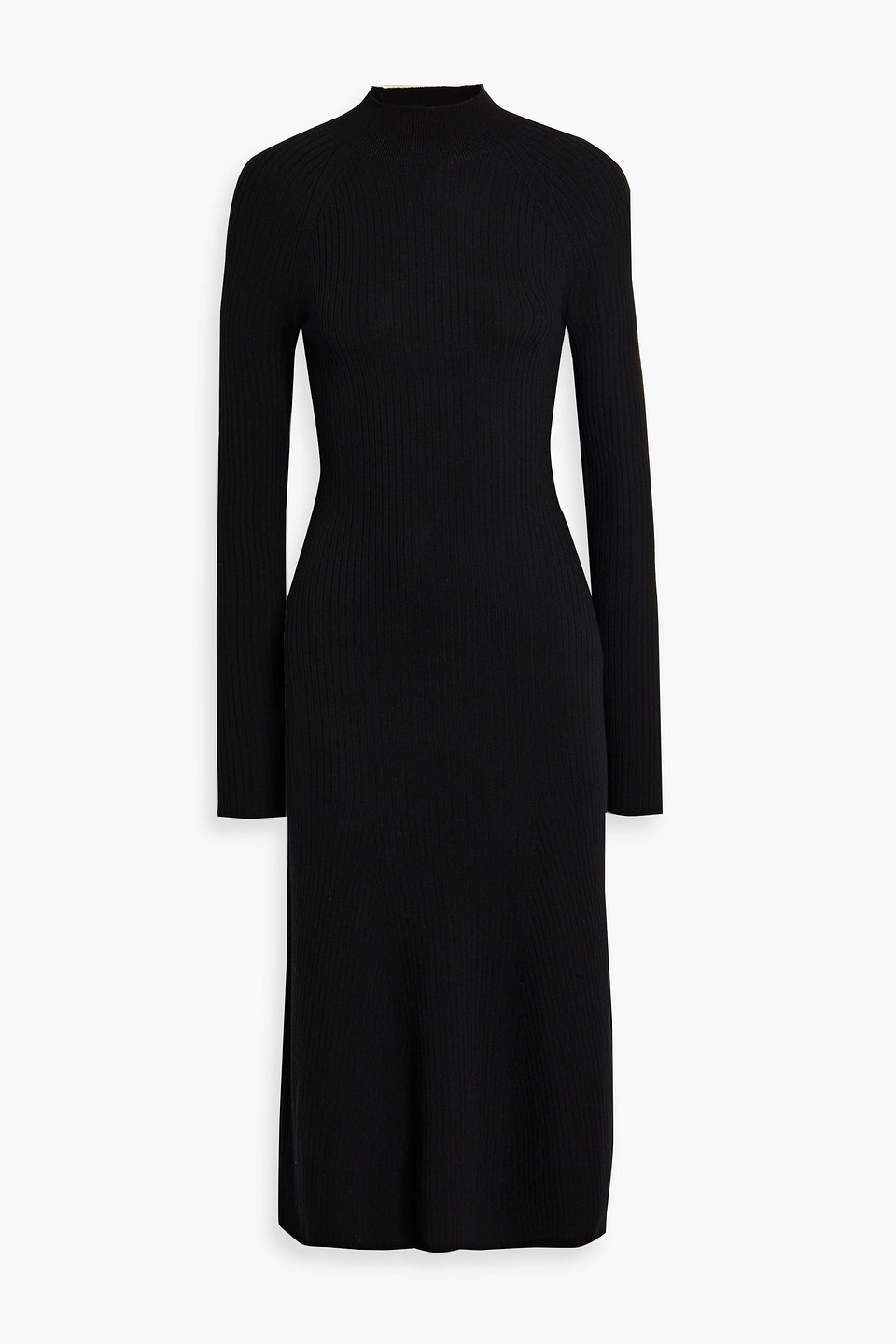 theory - ribbed merino wool-blend midi dress - black - xs
