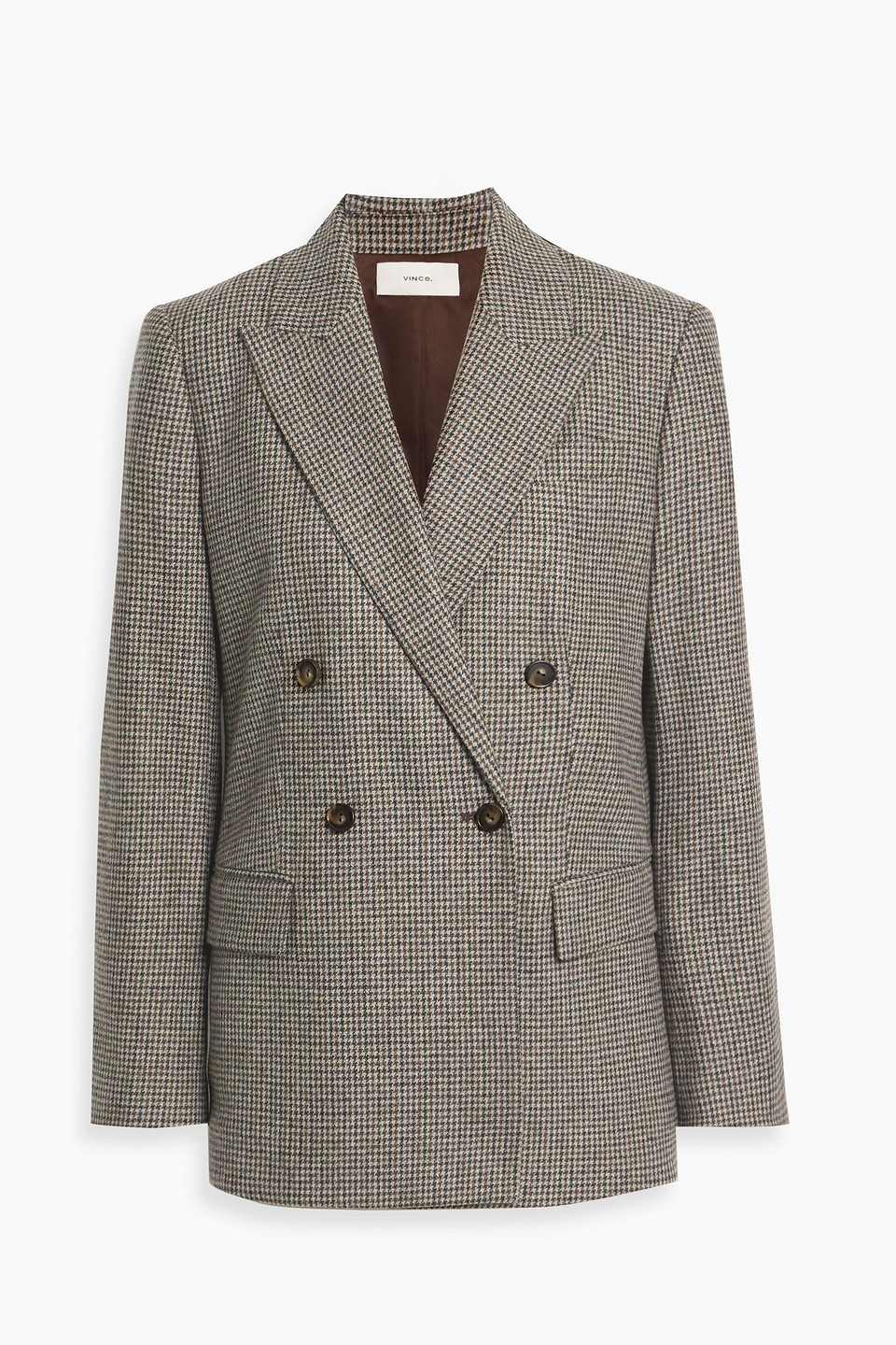 vince. - double-breasted houndstooth flannel blazer - brown - us 0