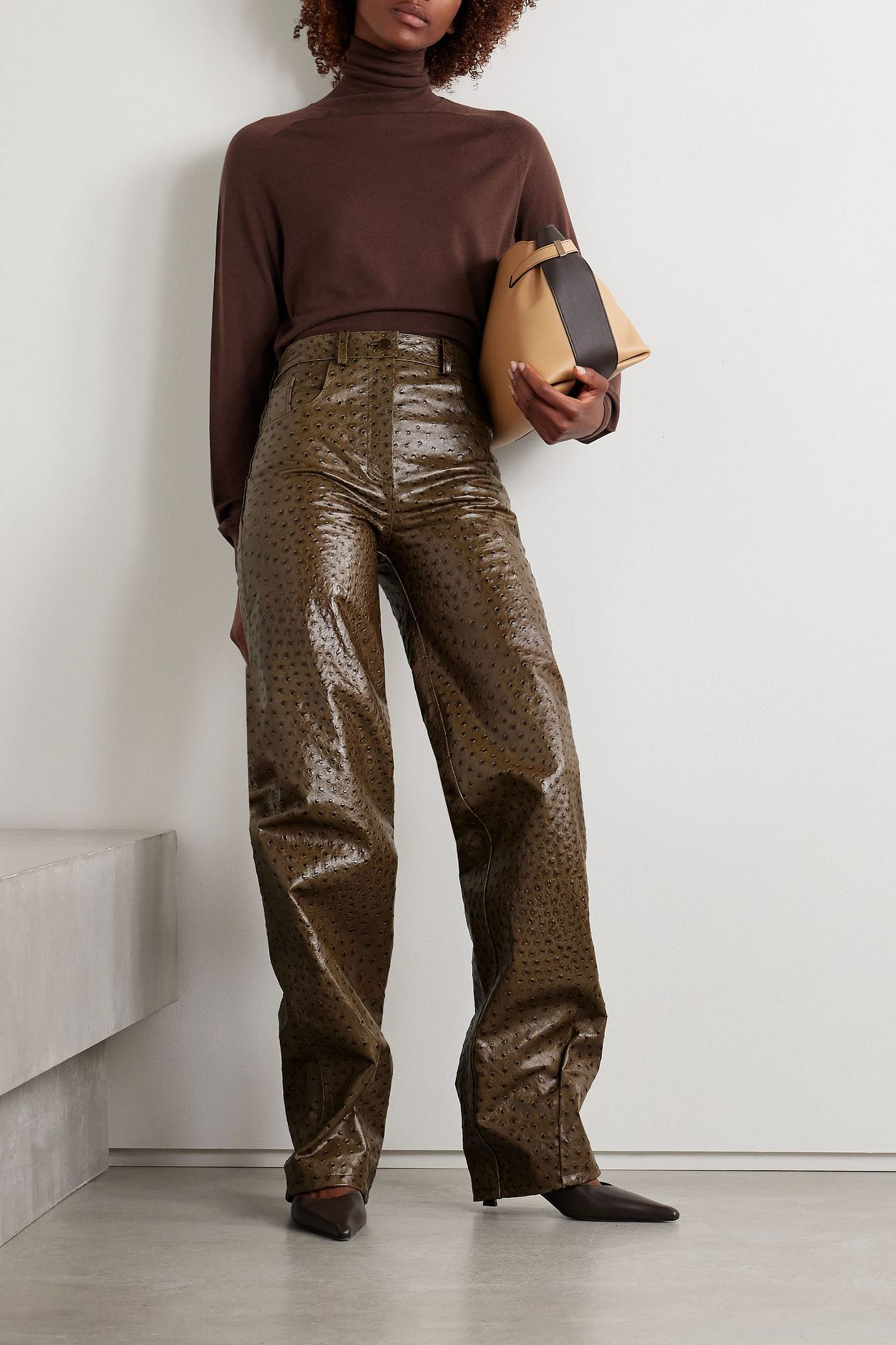 16Arlington Vante ostrich-effect leather straight-leg pants