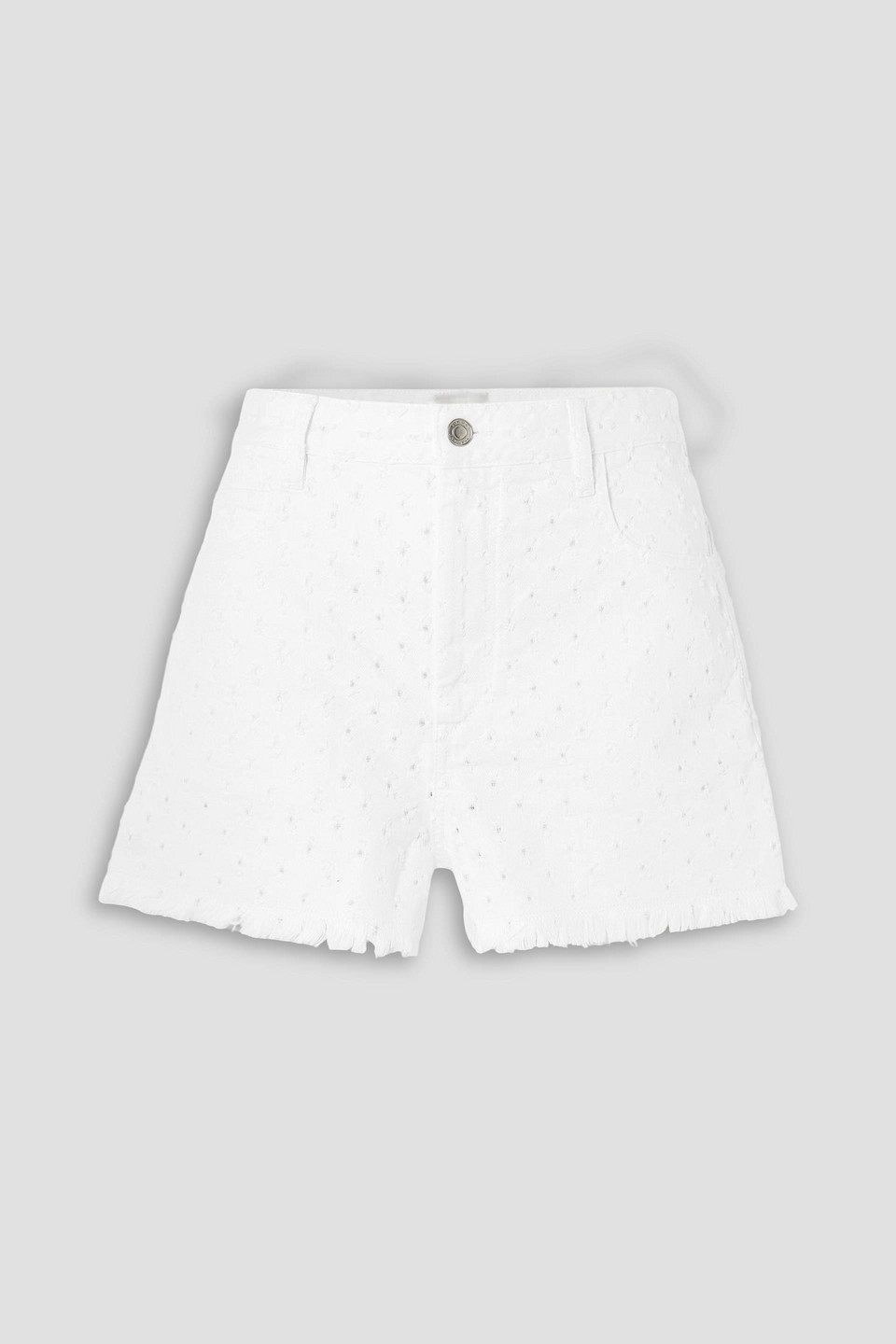 isabel marant - lesia frayed perforated denim shorts - white - fr 40