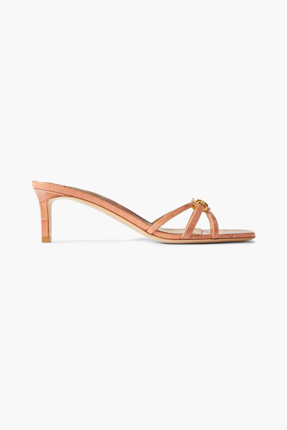 Tom Ford Embellished Croc-effect Leather Mules In Pink