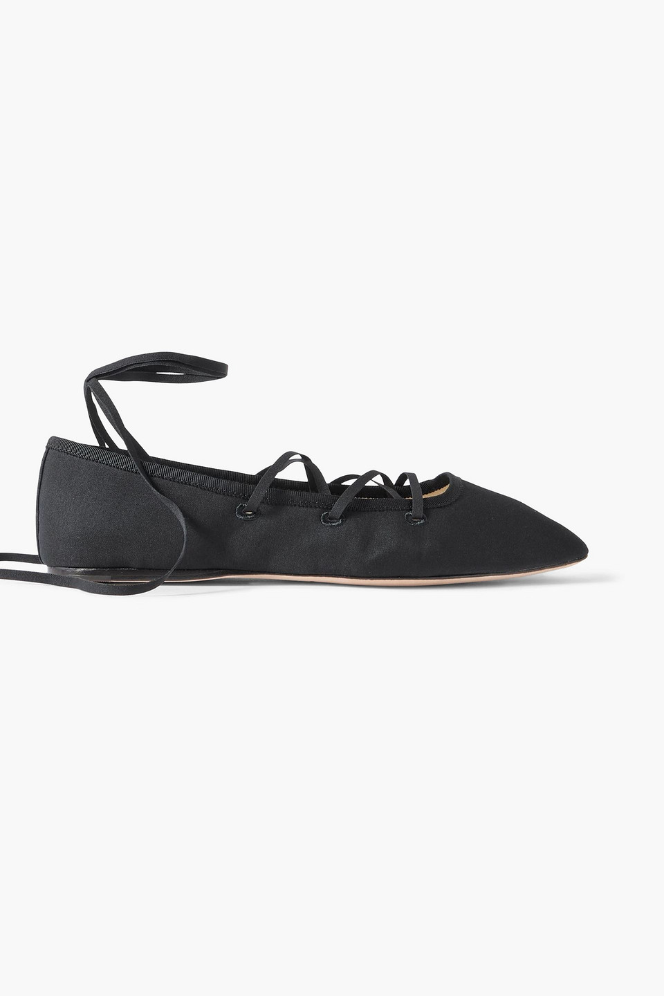 loeffler randall - louisa lace-up faille ballet flats - black - us 6.5