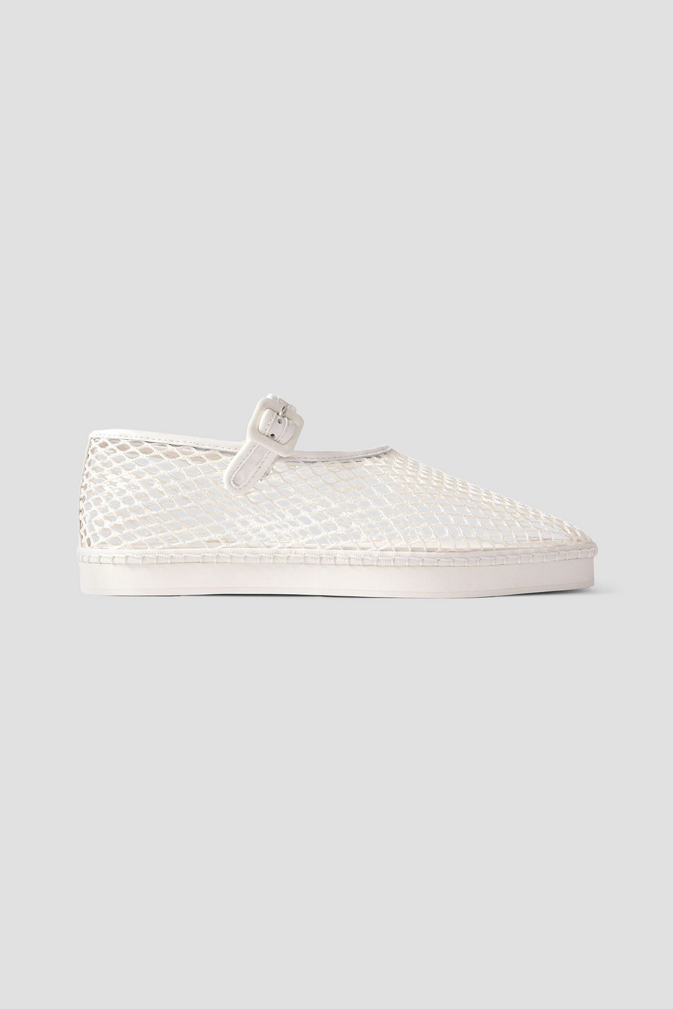 Loeffler Randall Rita Leather-trimmed Mesh Platform Mary Jane Flats In White