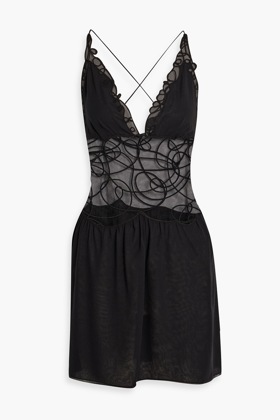 tom ford - embroidered tulle-paneled silk-chiffon mini dress - black - it 40