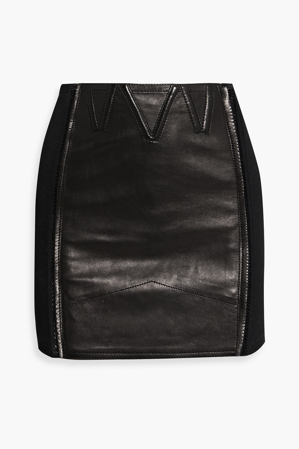 tom ford - stretch knit-paneled leather mini skirt - black - it 38