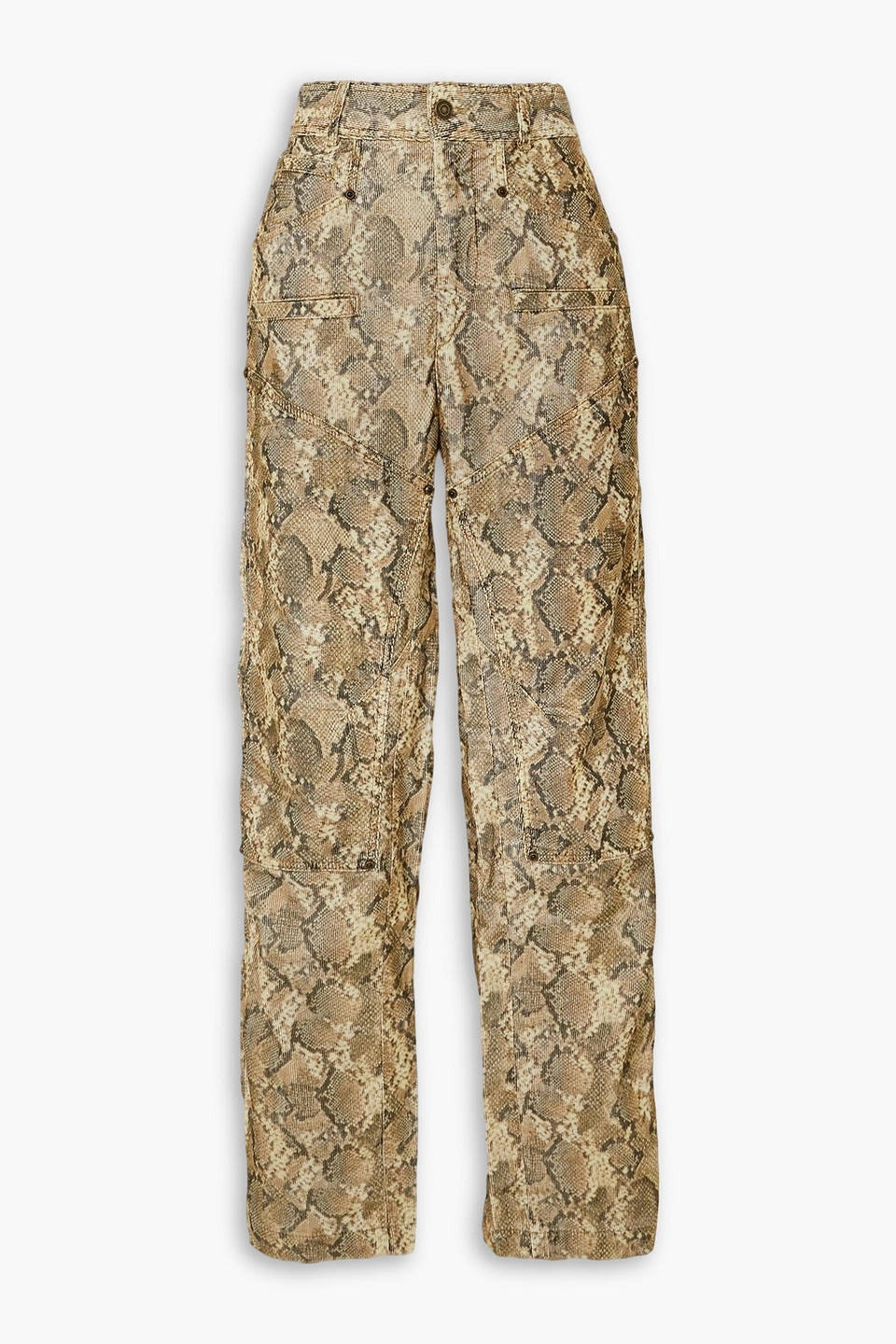 isabel marant - emmy paneled snake-print cotton-blend corduroy wide-leg pants - animal print - fr 34