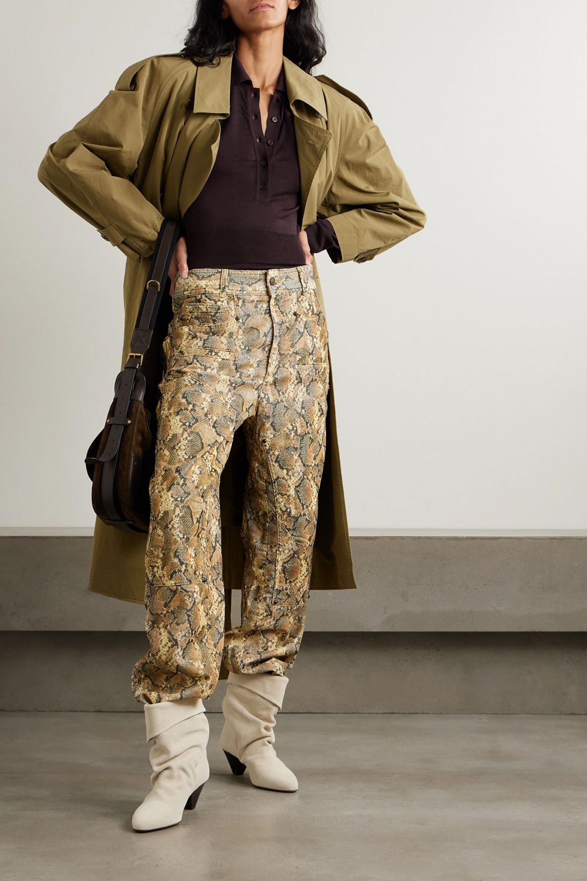 Isabel Marant Emmy paneled snake-print cotton-blend corduroy wide-leg pants