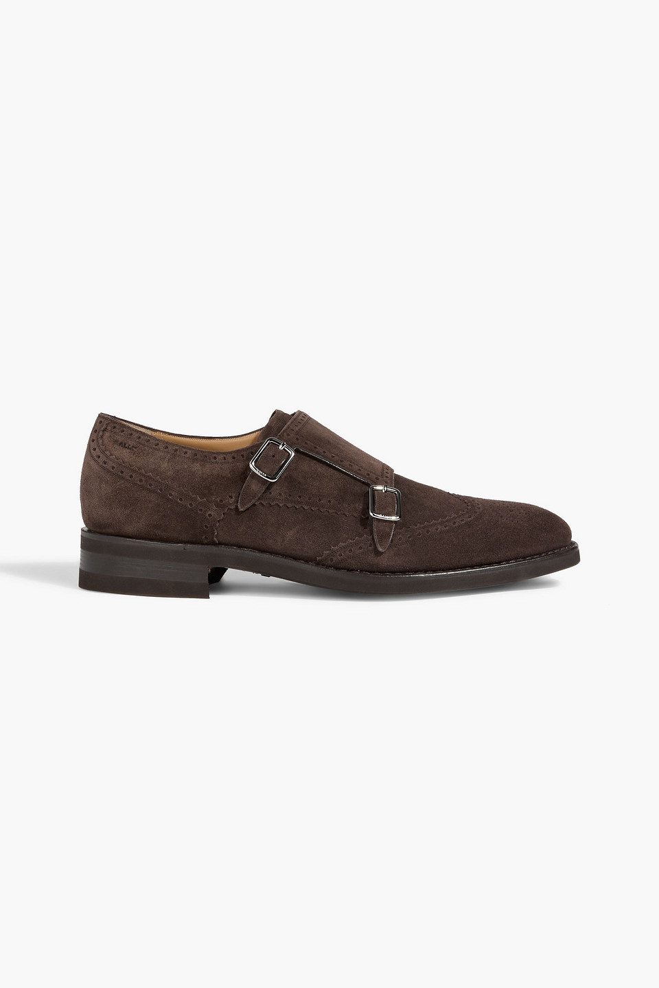 bally - sahele perforated suede monk-strap shoes - brown - eu 44