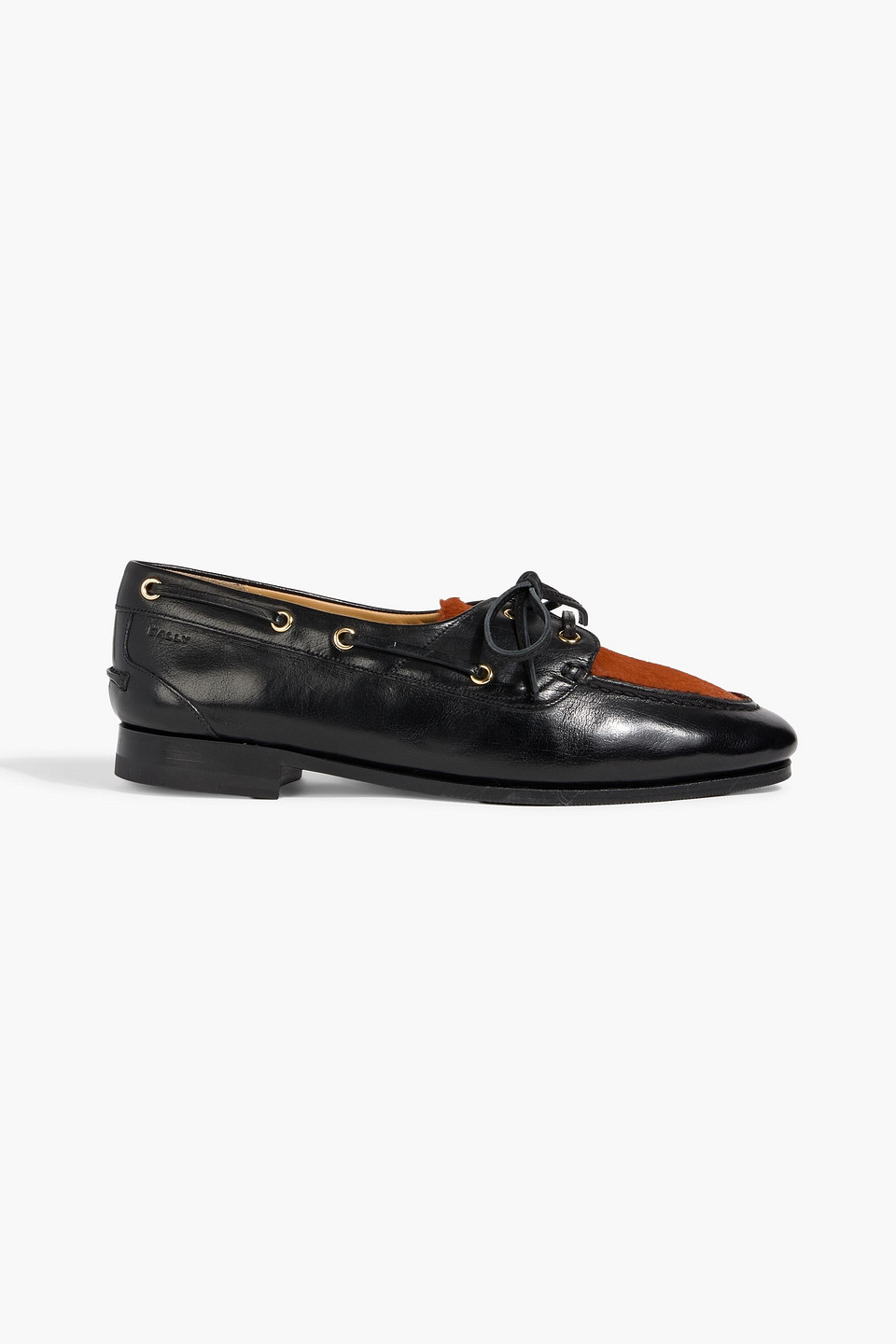 bally - pathy leather and calf hair boat shoes - black - eu 35