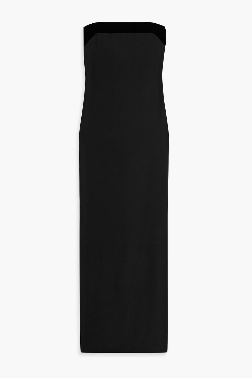 Tom Ford Strapless Velvet-trimmed Silk-crepe Gown In Black