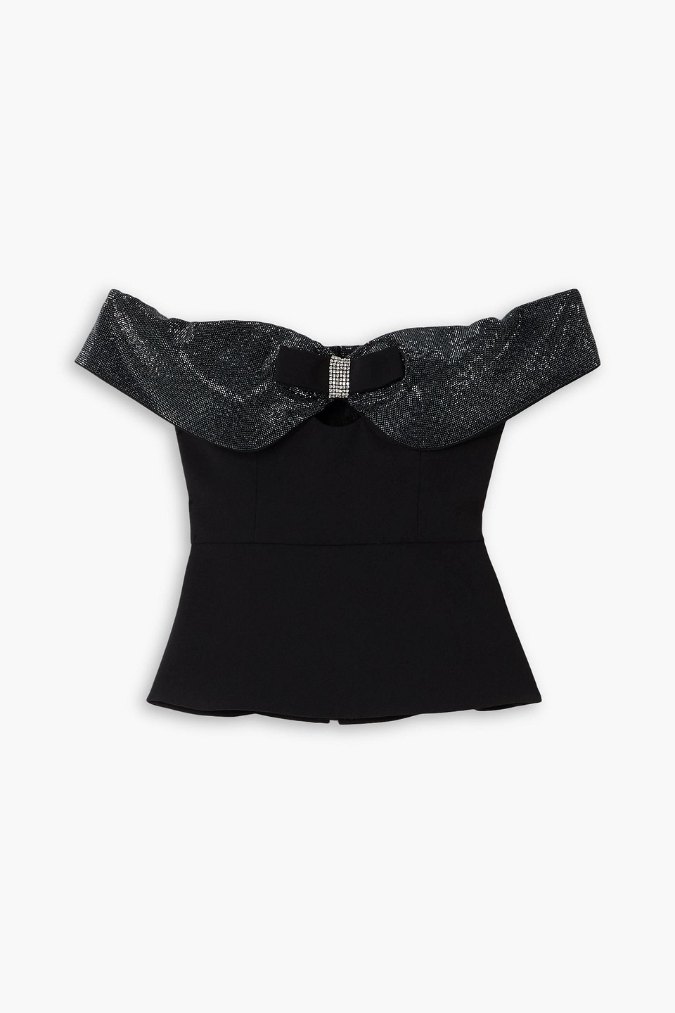 self-portrait - off-the-shoulder bow and crystal-embellished crepe top - black - uk 4