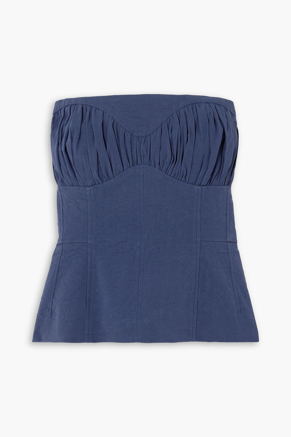 tove - ruby strapless linen-blend twill peplum bustier top - blue - fr 42