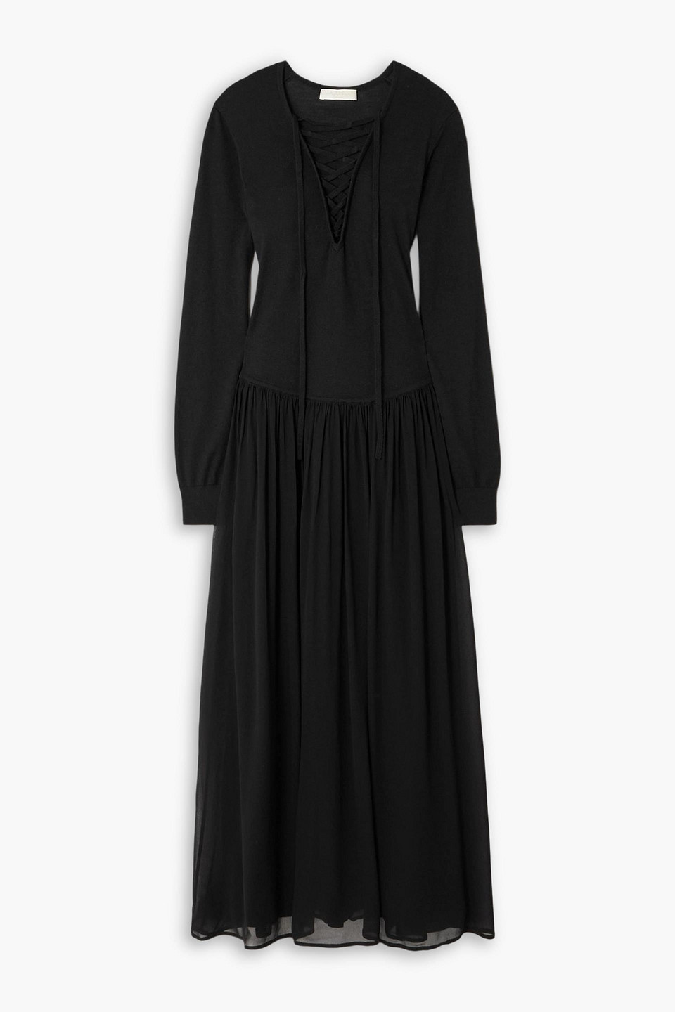 ulla johnson - colette pleated chiffon-paneled wool and silk-blend midi dress - black - xs