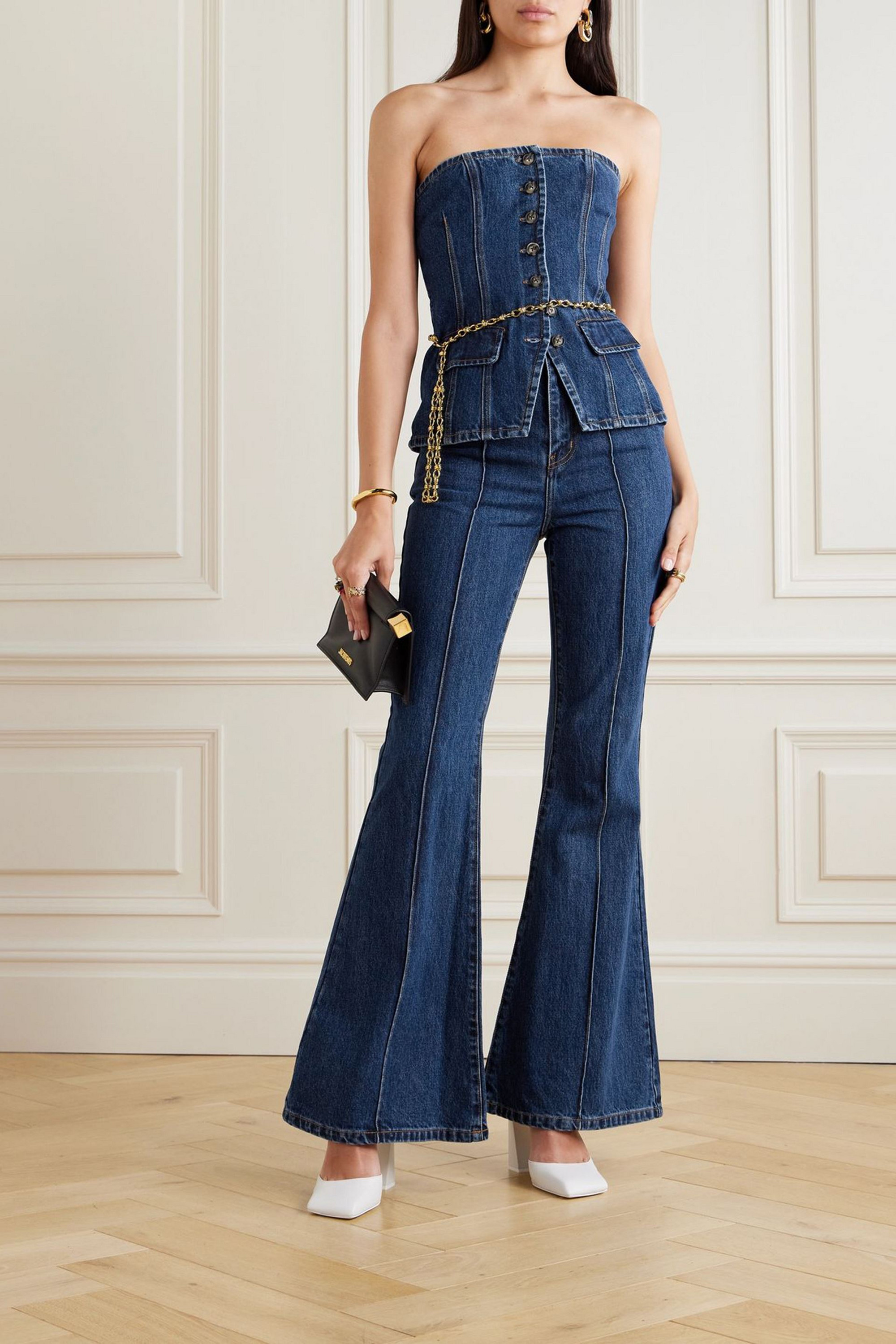 self-portrait Convertible strapless denim jumpsuit