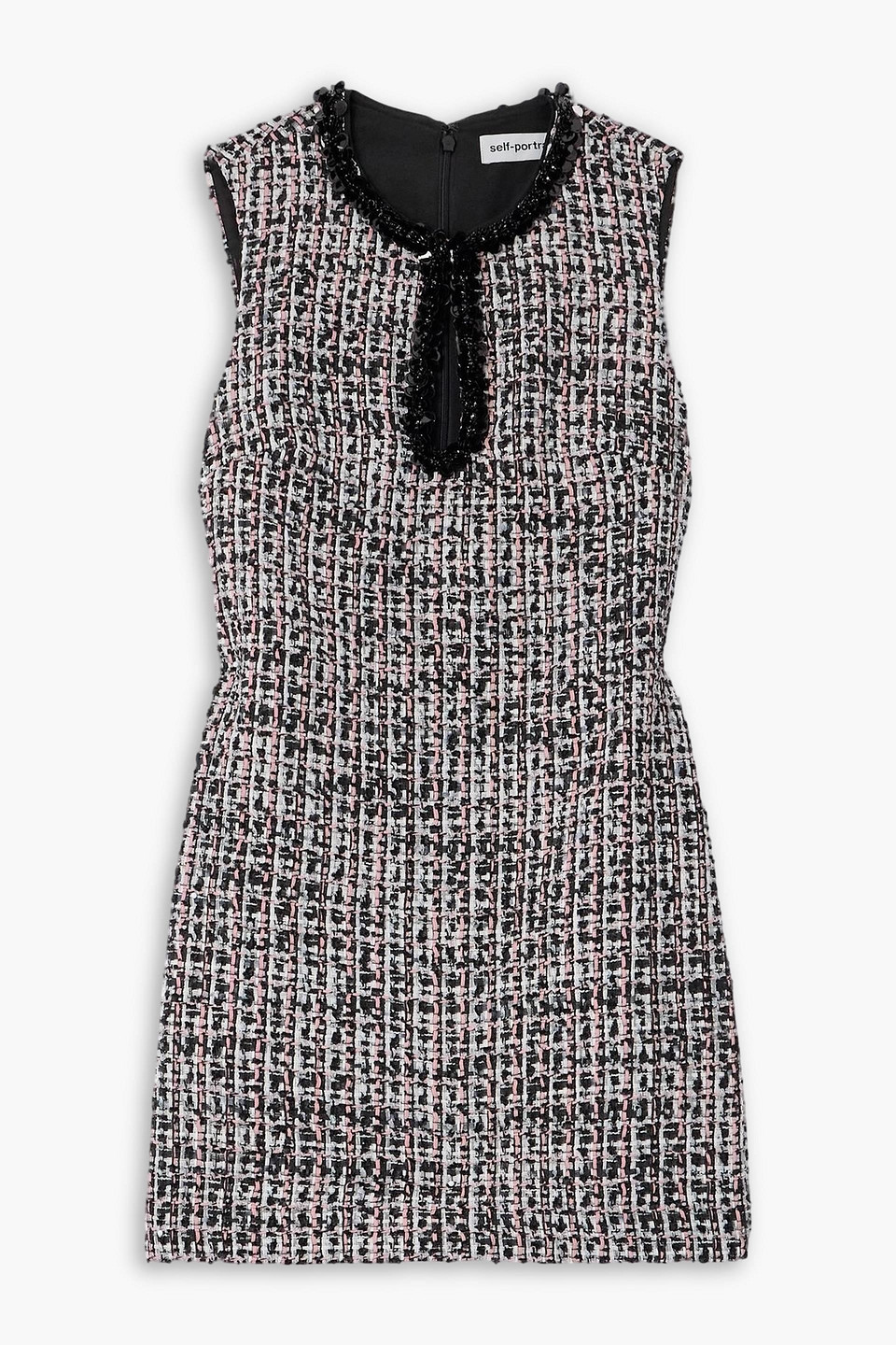 self-portrait - sequin-embellished bouclé-tweed mini dress - black - uk 6