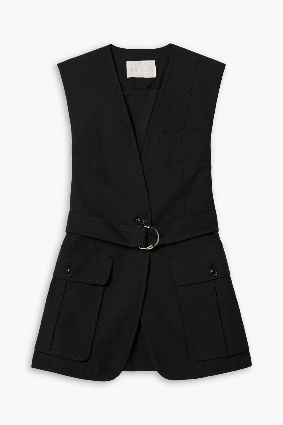 Ulla Johnson Twyla Belted Cotton And Tencel™ Lyocell-blend Twill Vest In Black