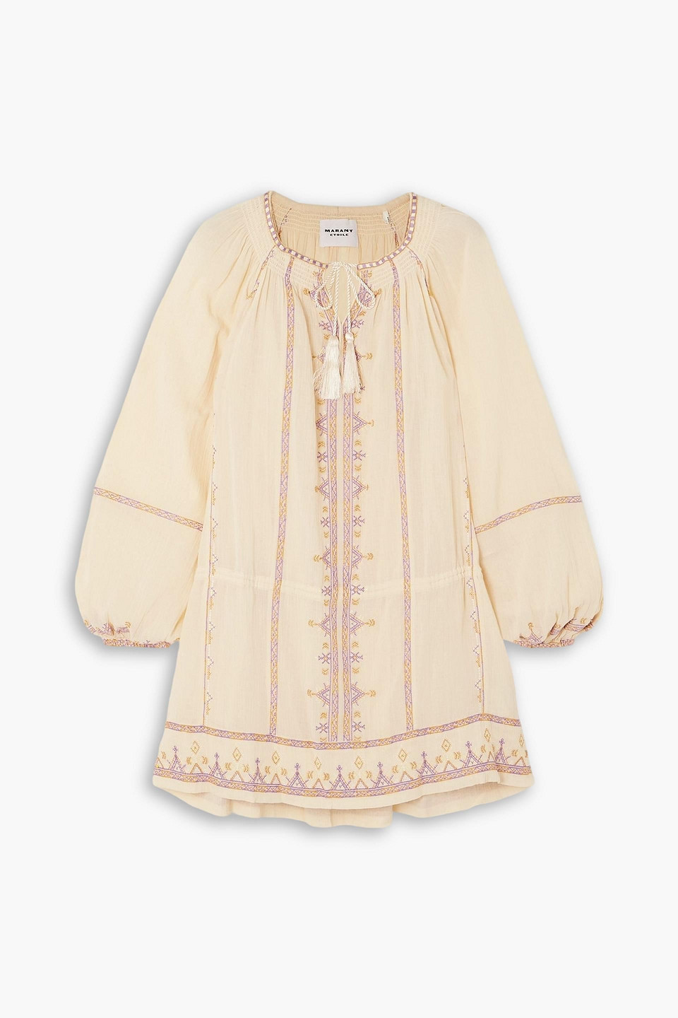 marant étoile - parsley embroidered cotton-gauze mini dress - yellow - fr 40
