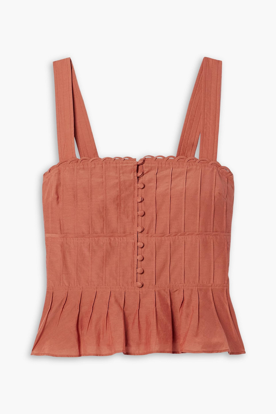 la ligne - pintucked cotton and silk-blend peplum tank - orange - xl