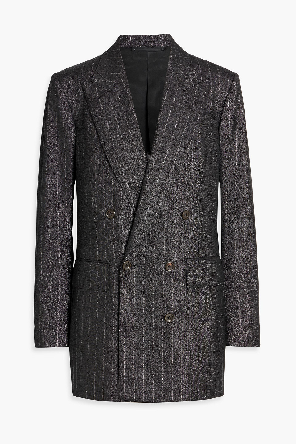tom ford - double-breasted metallic pinstriped wool-blend blazer - gray - it 36