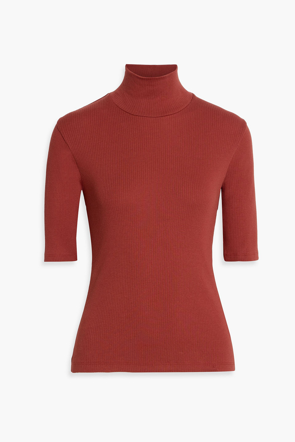 vince. - ribbed cotton turtleneck top - red - s