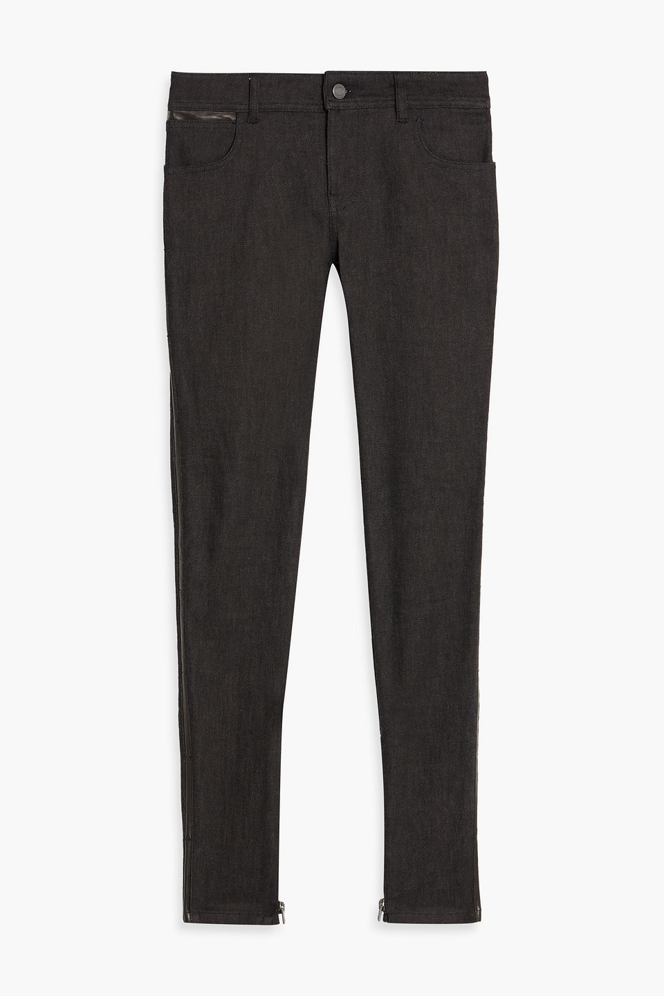 tom ford - leather-trimmed low-rise skinny jeans - black - 24