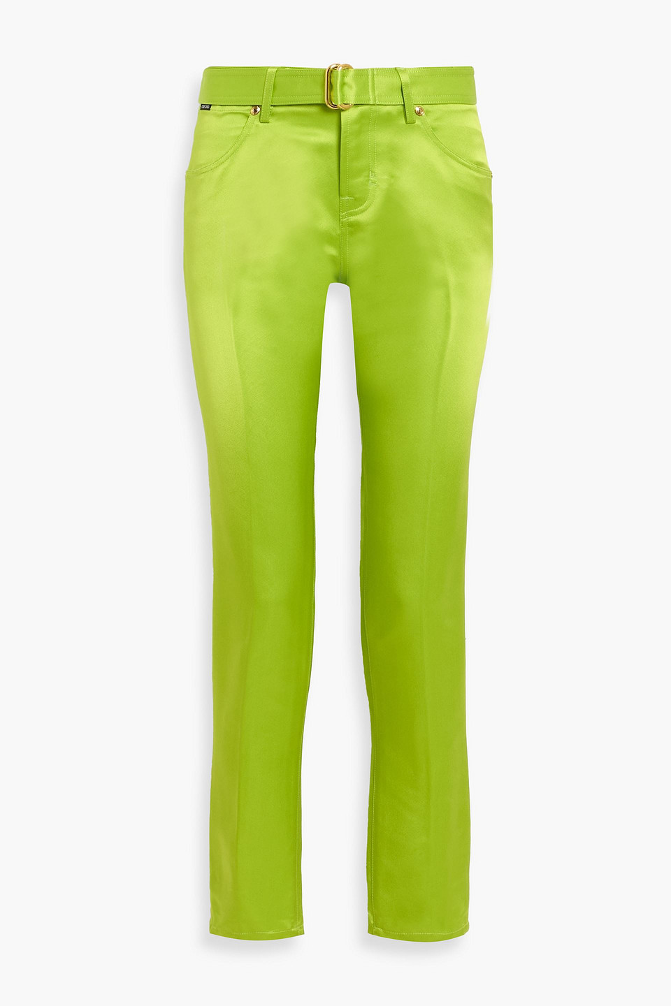 tom ford - belted silk-satin slim-leg pants - green - it 34