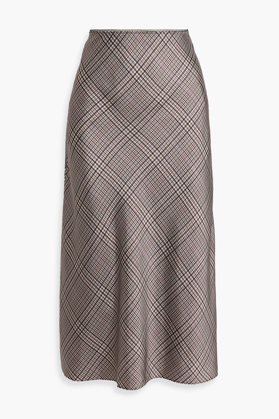 vince. - checked satin midi skirt - brown - xs