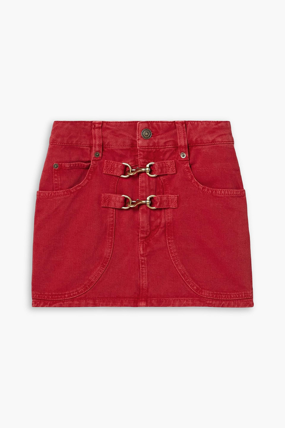 isabel marant - paulina embellished denim mini skirt - red - fr 40