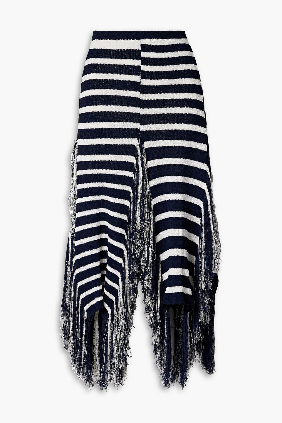 proenza schouler - yves asymmetric fringed striped knitted maxi skirt - blue - xs