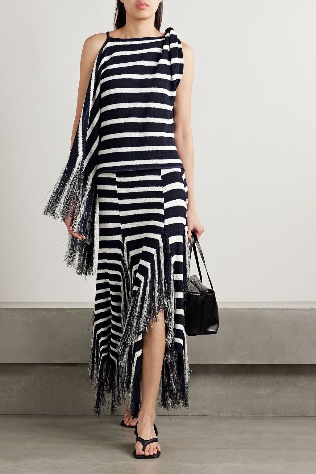 PROENZA SCHOULER Yves asymmetric fringed striped knitted maxi skirt | THE OUTNET PROENZA SCHOULER Yves asymmetric fringed striped knitted maxi skirt | THE OUTNET