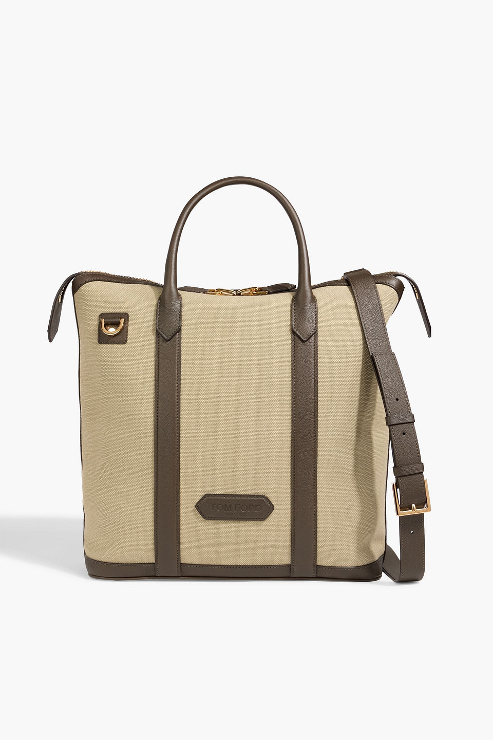 Tom Ford Buckley East West Leather-trimmed Canvas Tote In Brown