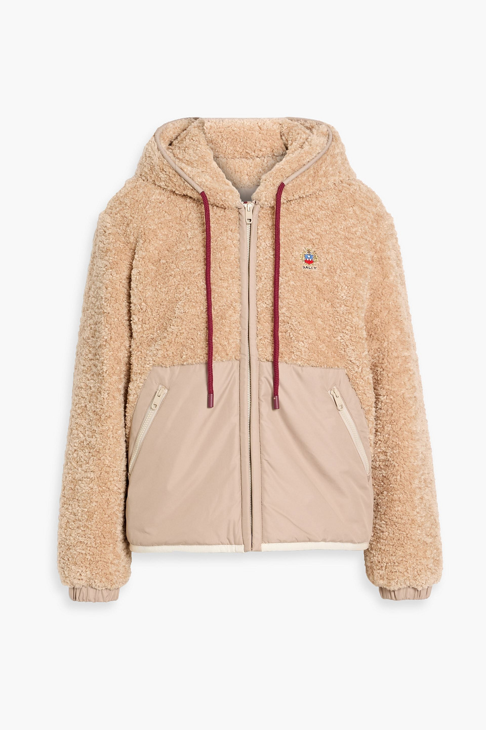 bally - shell-paneled teddy fleece hooded jacket - neutral - it 40