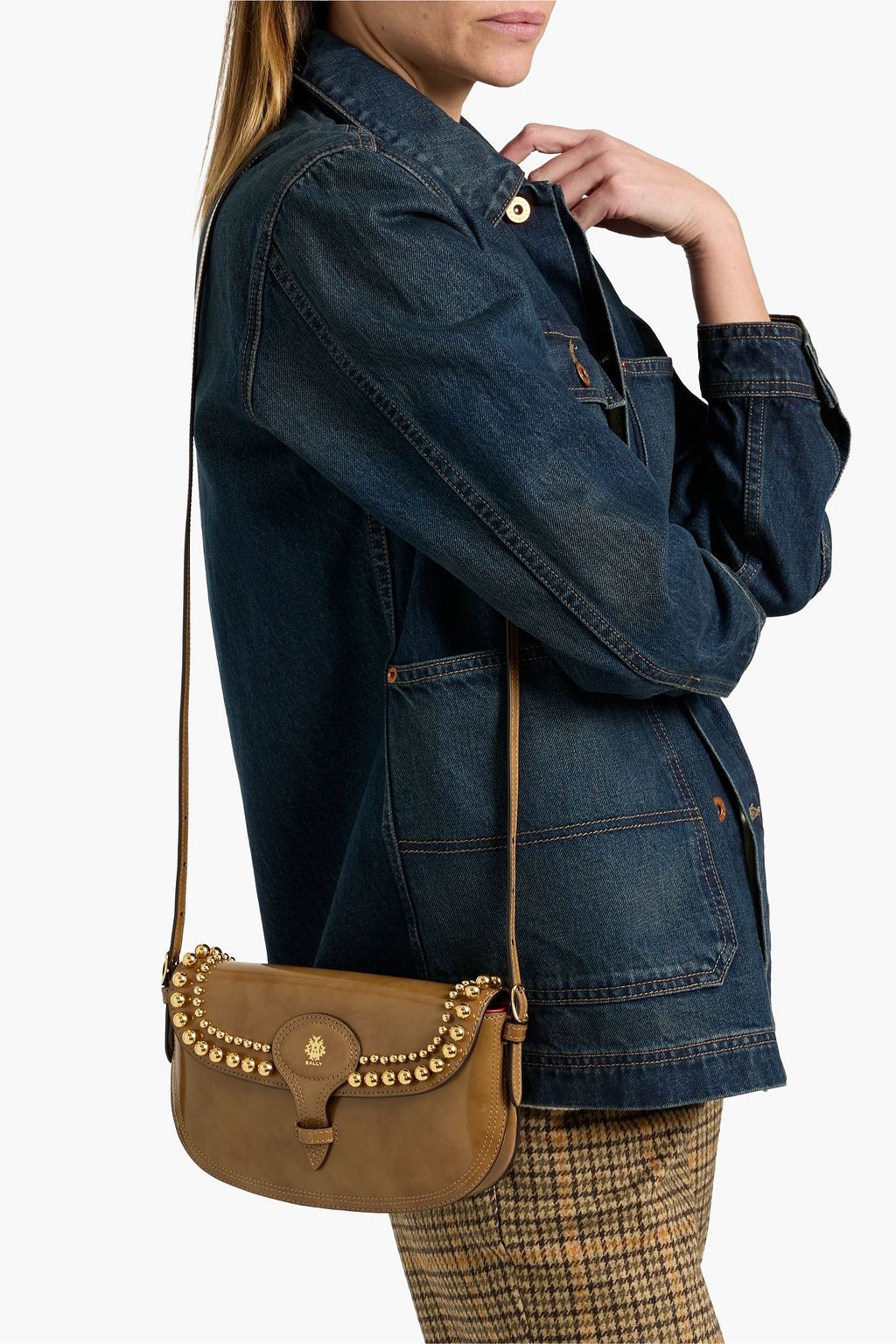 BALLY Beckett studded glossed-leather shoulder bag | THE OUTNET