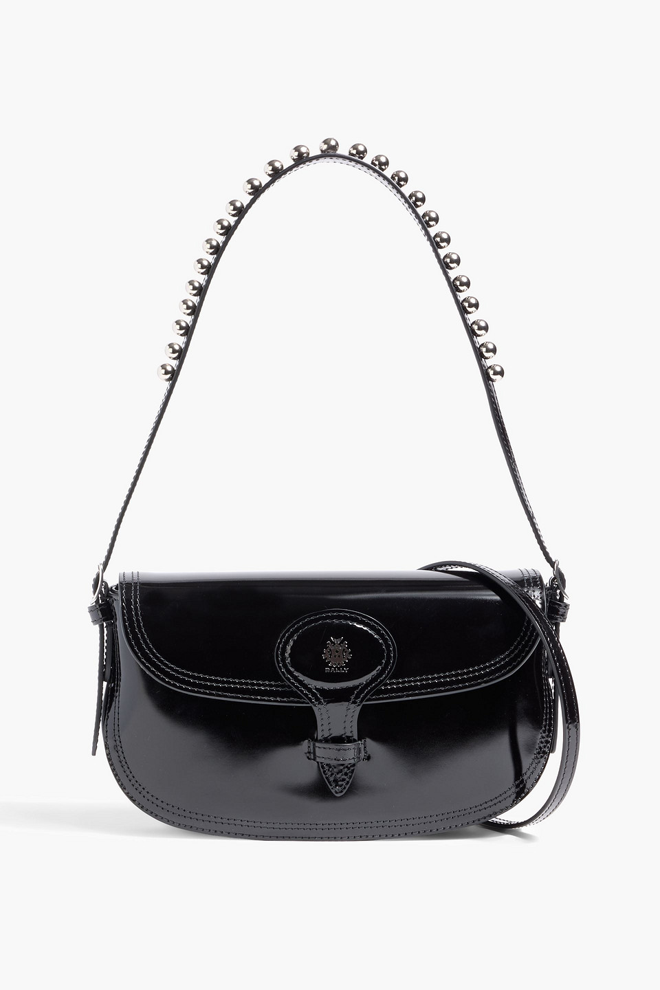bally - beckett studded glossed-leather shoulder bag - black - onesize