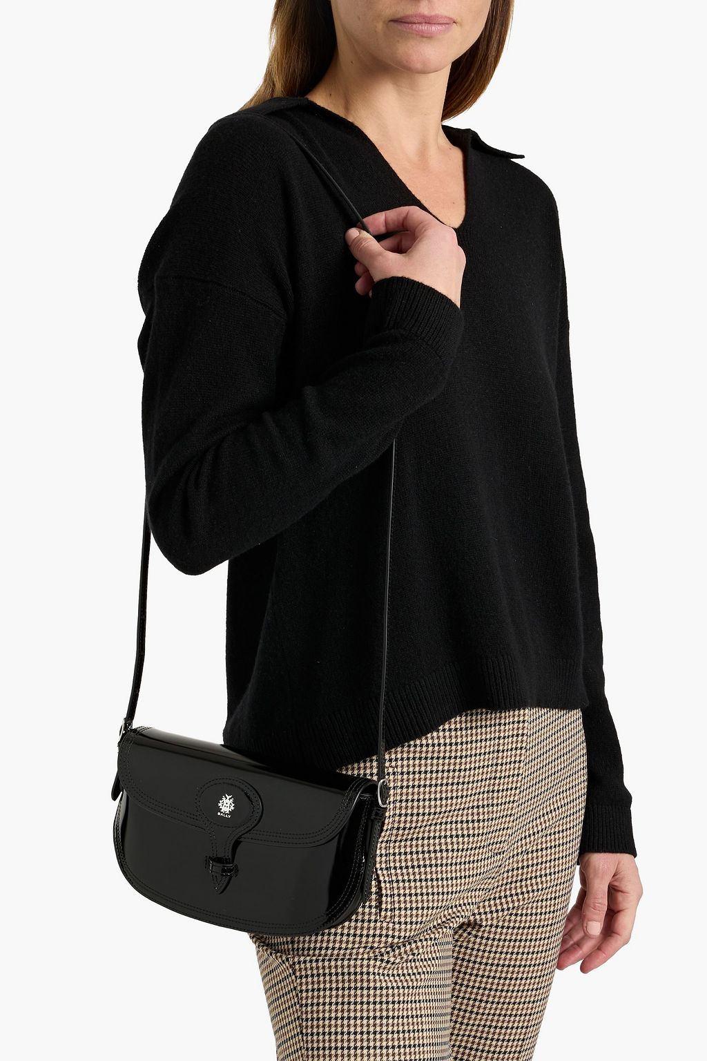 BALLY Beckett studded glossed-leather shoulder bag | THE OUTNET