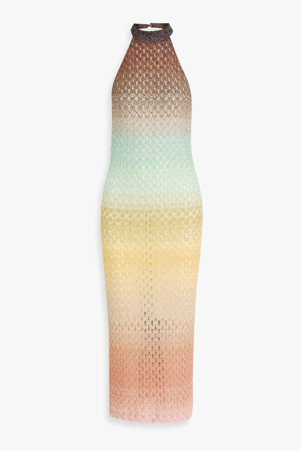 missoni - metallic dégradé crochet-knit halterneck midi dress - green - it 42
