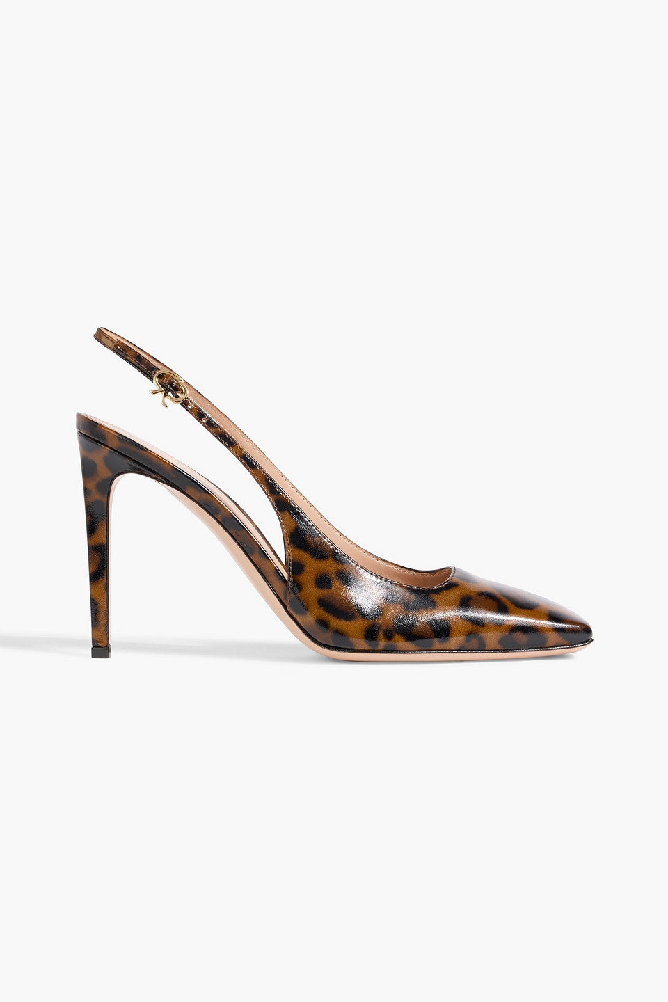 Gianvito Rossi Christina Leopard-print Glossed-leather Slingback Pumps In Brown