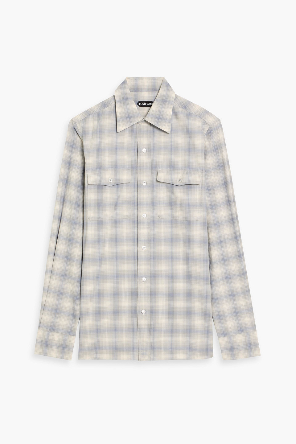 tom ford - checked cotton-flannel shirt - gray - eu 38